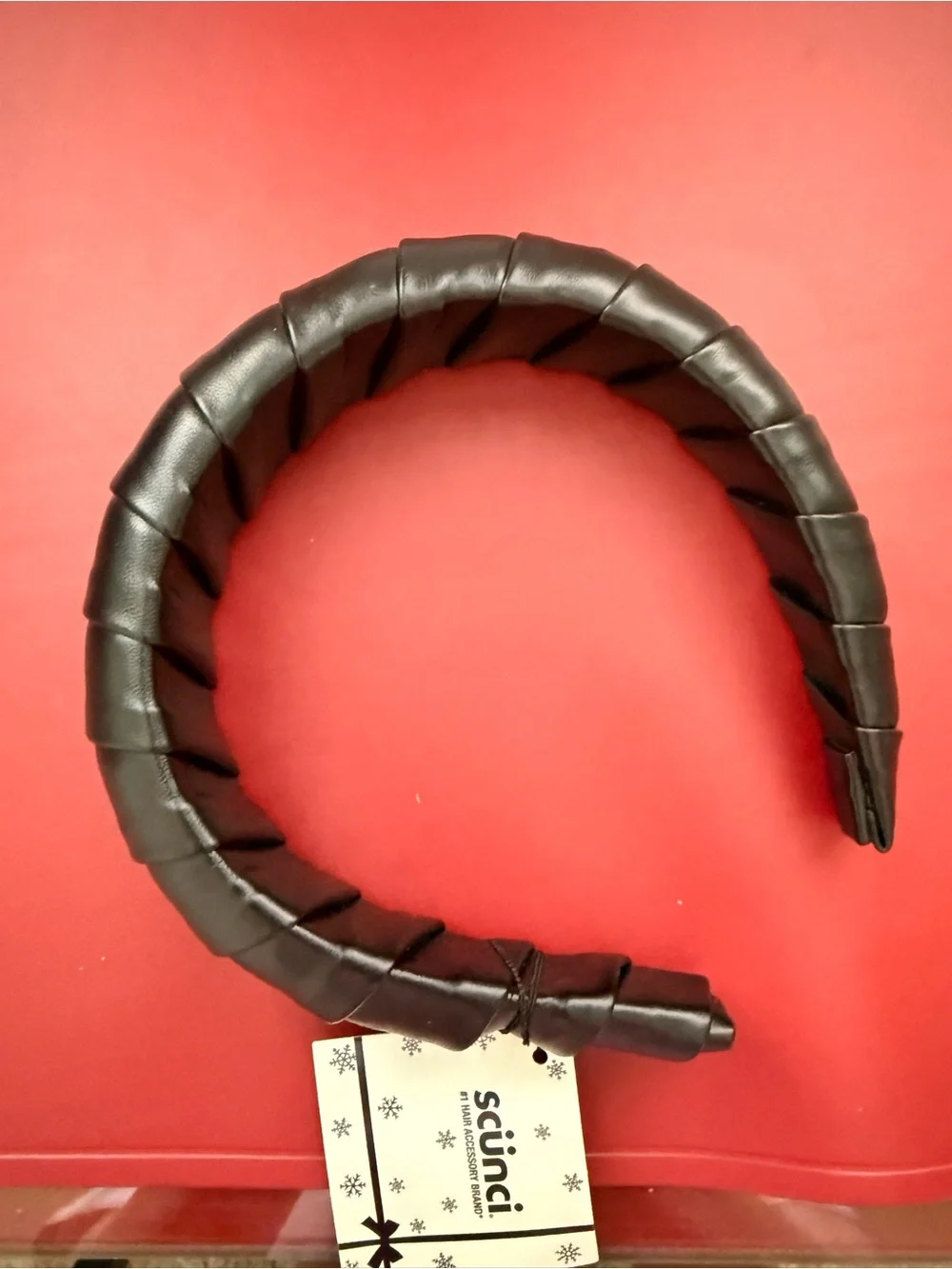 scunci Faux Leather Black Wrapped Padded Headband NWT